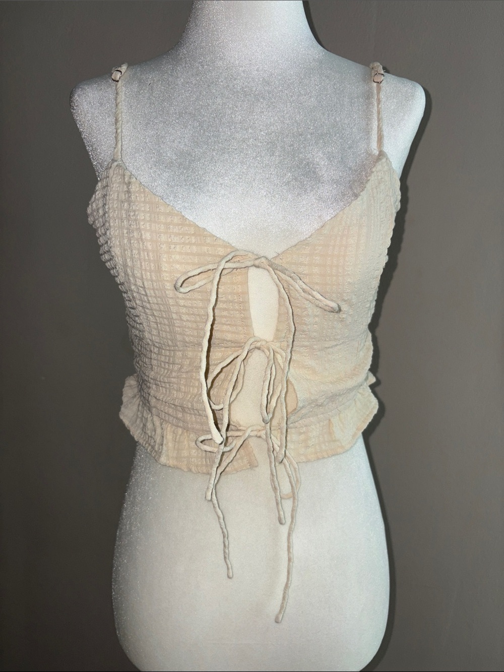 Emory Park - Beige Tie-Front Textured Crop Top - Women